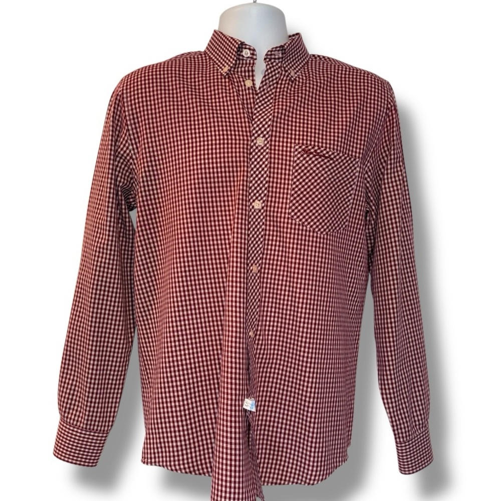 Ben Sherman Men’s Button-Down Shirt | Maroon Gingham Check | Size M